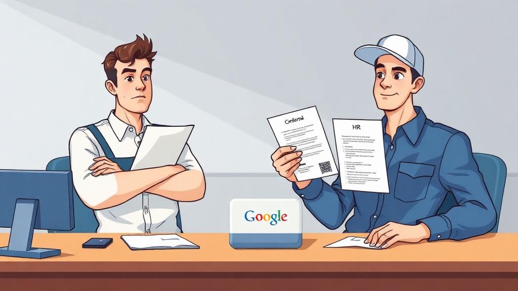 Two plumbers in job interview with Google as employer