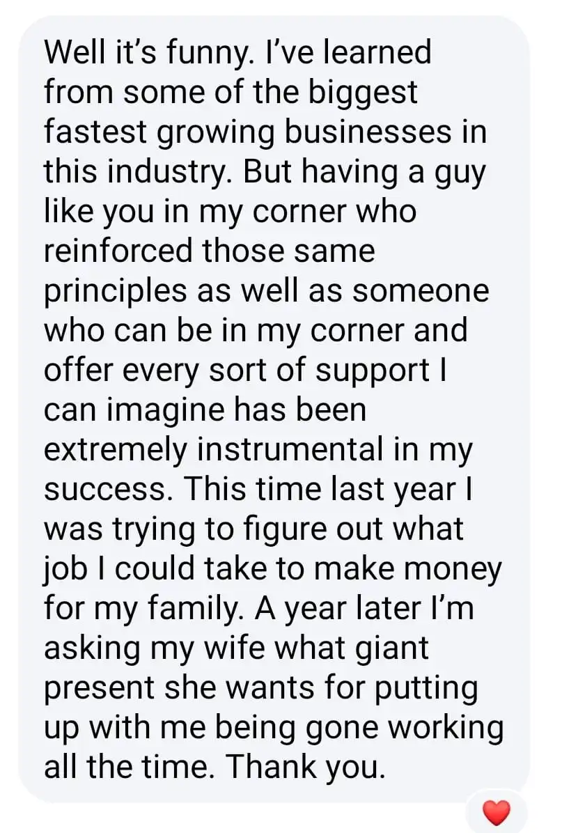 Client testimonial message