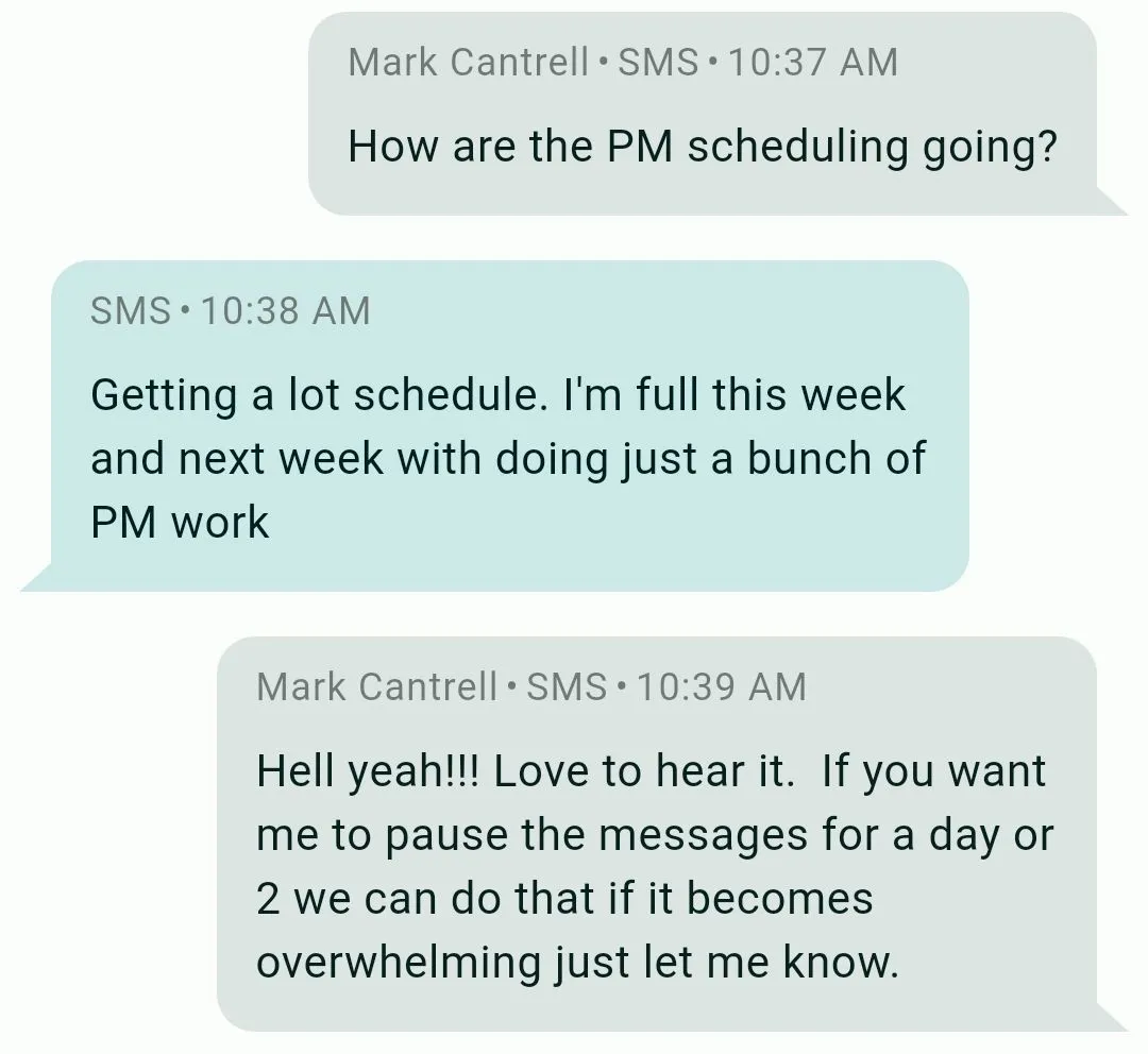 Client testimonial message