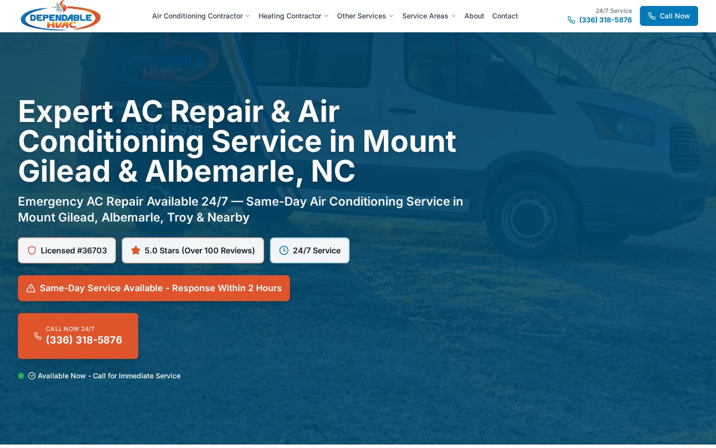 Dependable HVAC (NC) website - built by Upward Bound Media