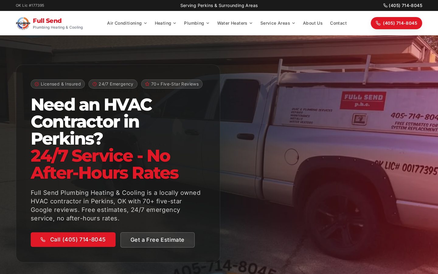 Full Send Plumbing, Heating & Cooling website - built by Upward Bound Media