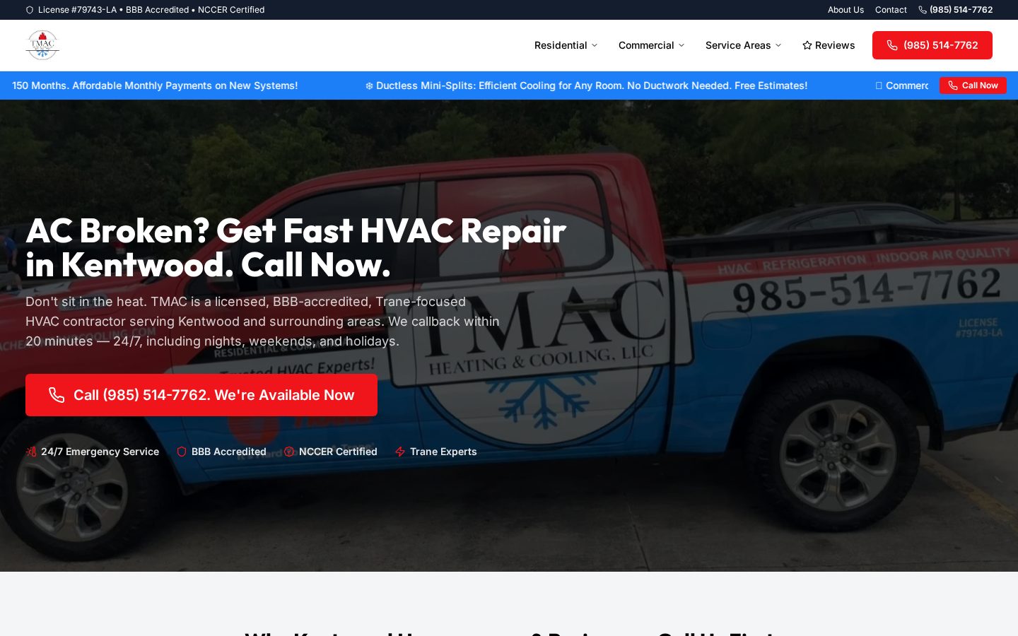 TMAC Heating & Cooling website - built by Upward Bound Media